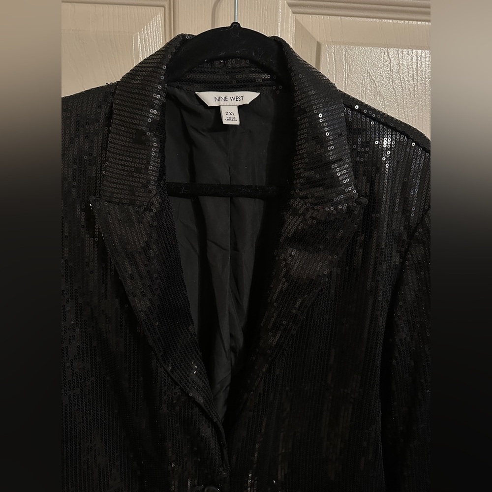 Nine West All Over Sequin One Button Blazer, Black, Sz XXL - Picture 3 of 13